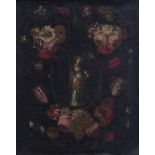 No visible signature (in the manner of Cornelis Lens), Saint Michael surrounded by a flower wreath,
