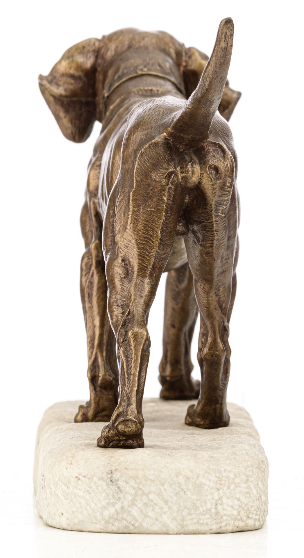 Masson C. the loyal dog, patinated bronze on a stone base, H 18,5 - 22,5 cm (without - with base) - Image 5 of 8