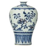 A Chinese copper-red and cobalt blue underglaze Meiping vase, decorated with peaches, Buddha's hands