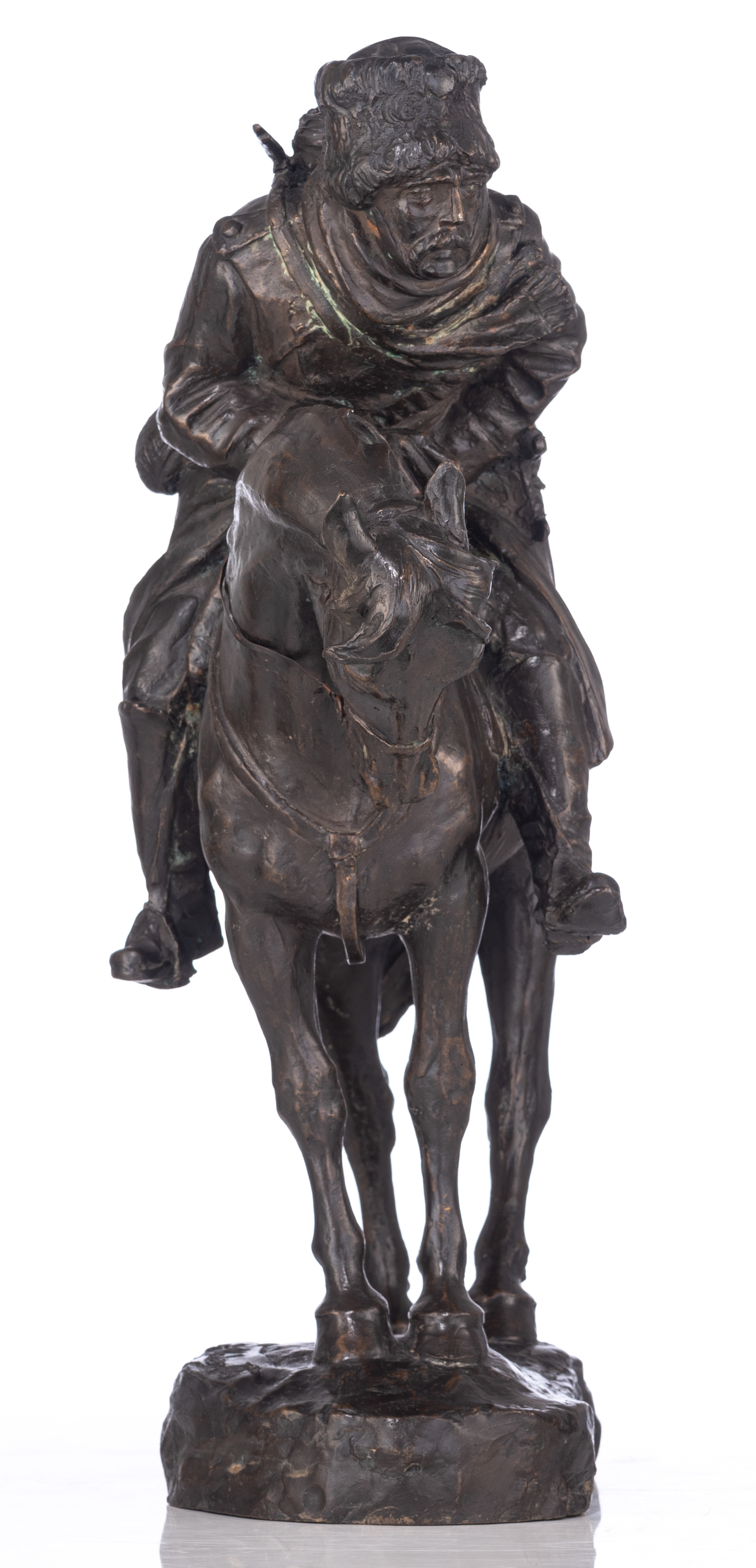 Malavolti A., a Cossack soldier on horseback, with inscription 'cire perdue', patinated bronze, H 48 - Image 4 of 14