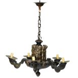 A 'Wiener Secession' patinated bronze chandelier, the top decorated with a basso-relievo frieze of B