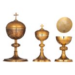 Two ciboria and one chalice with only the cup itself made out of silver / gilt silver, the feet and