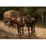 Degreef J., horses pulling the cart, oil on canvas, 36 x 50 cm