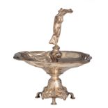 An Art Nouveau silver centrepiece, decorated with the lady in the centre holding a laurel wreath, Ge