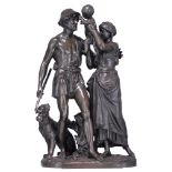 Salmson J.J., a young family with a dog, patinated bronze, H 68 - W 41 cm