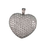 An 18ct white gold heart-shaped pendant, the front (and the loop) set all-over with brilliant-cut di