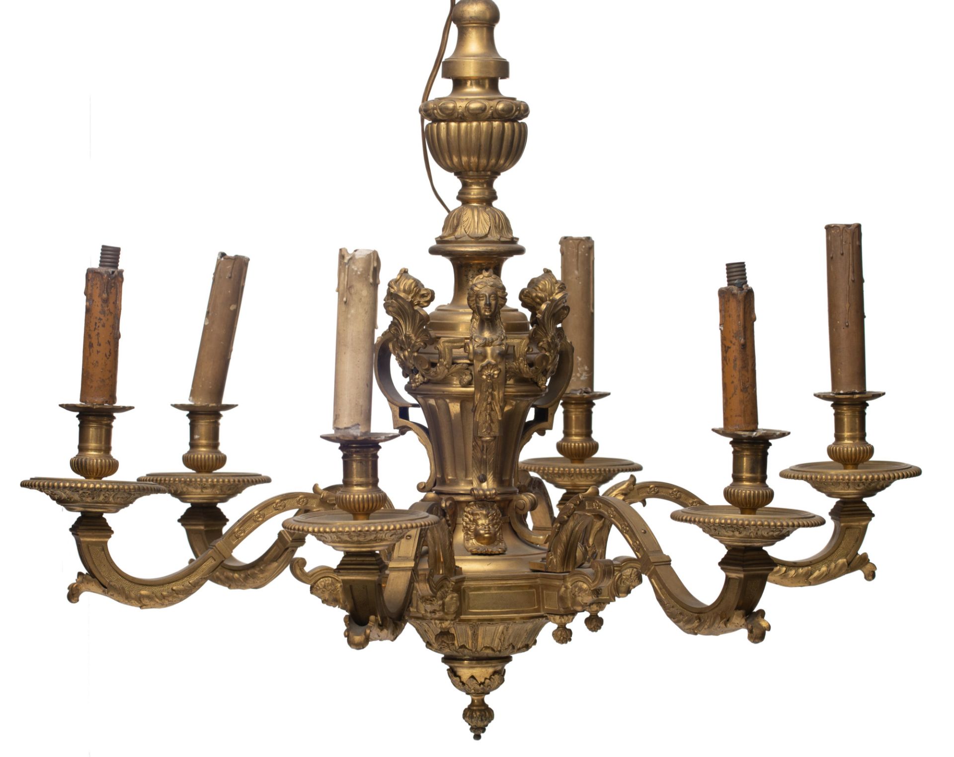 A gilt bronze Baroque style so-called 'Mazarin chandelier', H 60 - › 70 cm - Image 2 of 6
