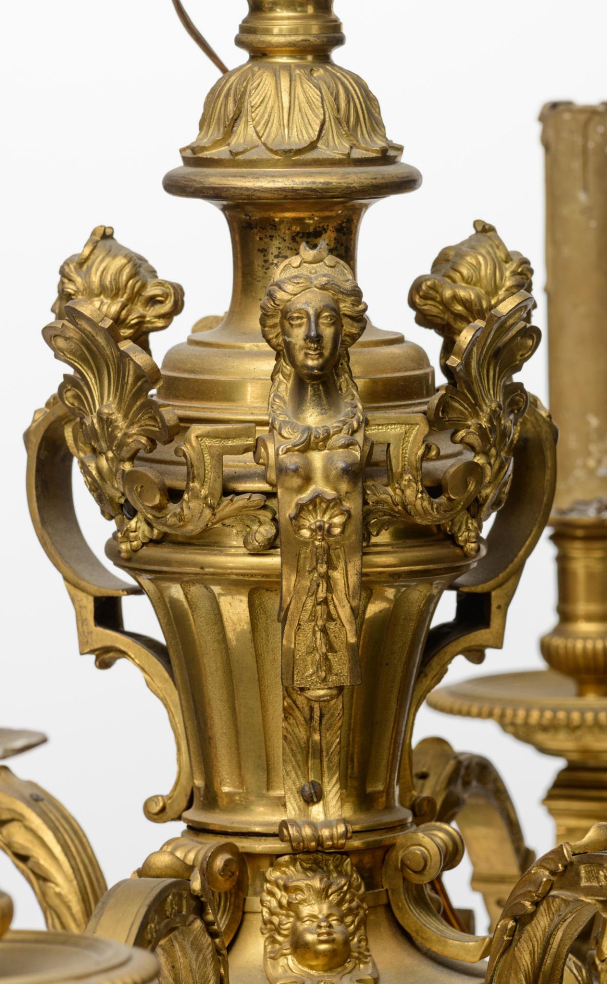 A gilt bronze Baroque style so-called 'Mazarin chandelier', H 60 - › 70 cm - Image 3 of 6