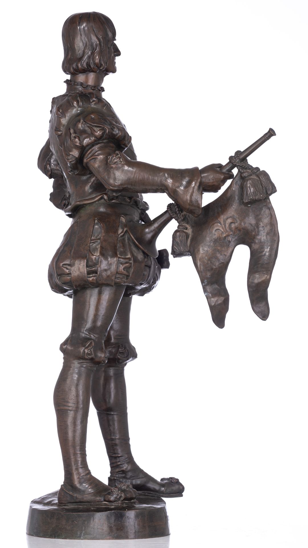 Cordonnier A., 'Heraut d'Armes XVe SiŠcle (Hotel de Ville de Paris)', patinated bronze, H 90 cm - Image 5 of 8