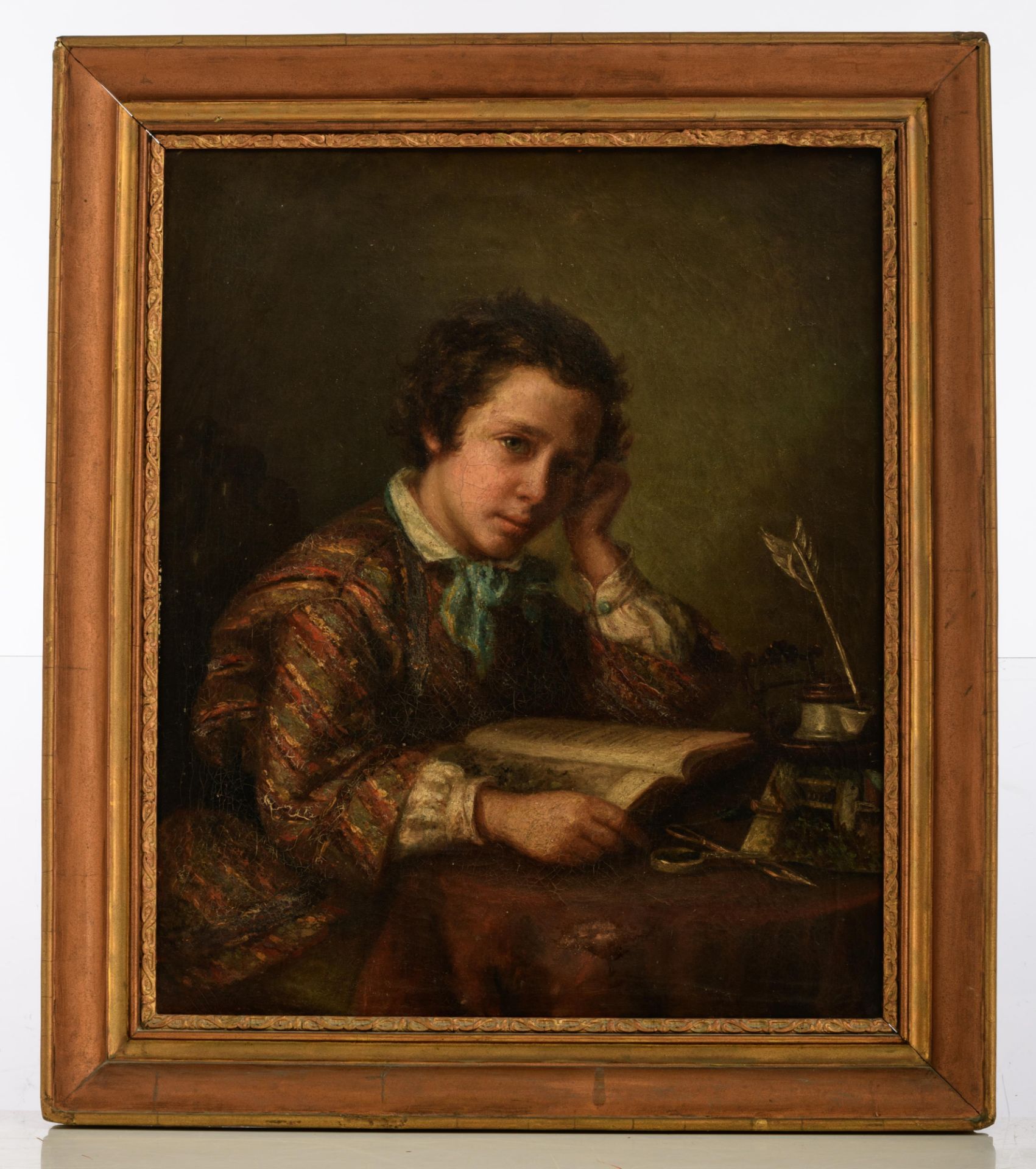 No visible signature,ÿa young man dedicated to his study, 19thC, oil on canvas, 53 x 65 cm - Image 2 of 8