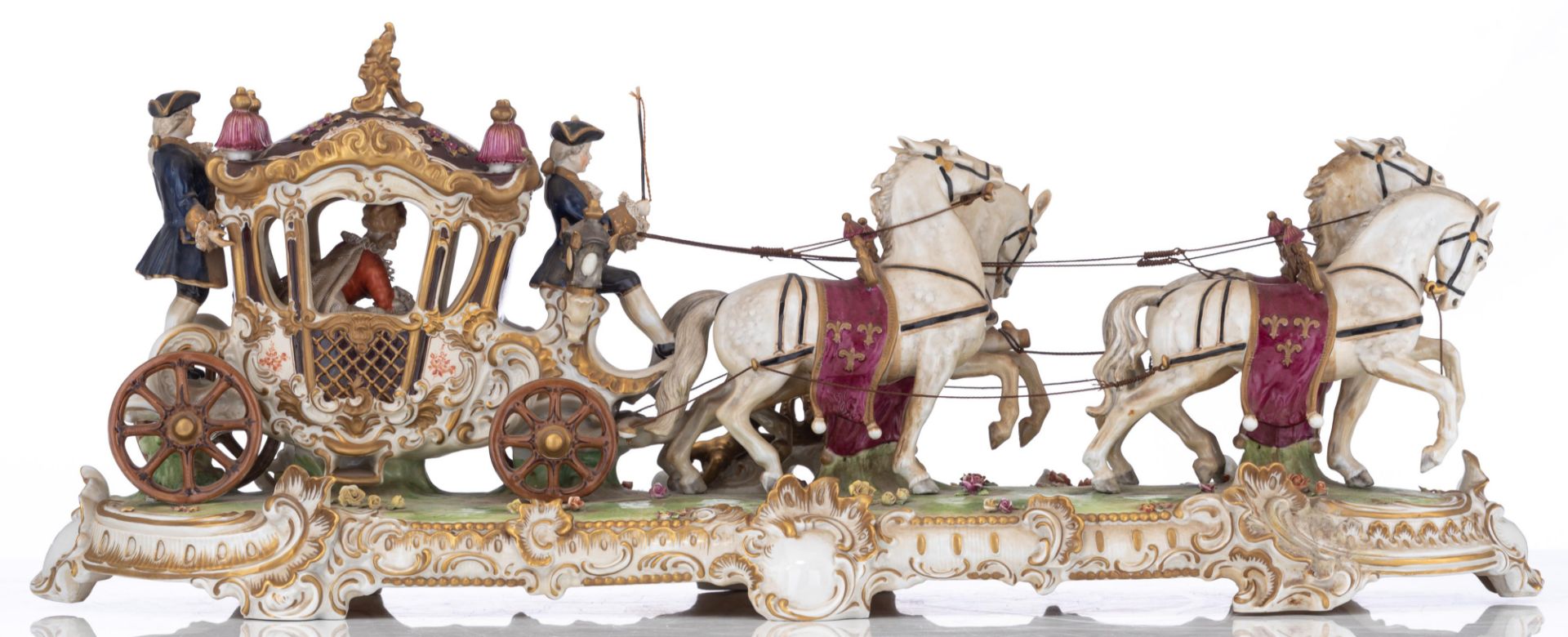 A polychrome and gilt decorated Saxony porcelain group depicting the bridal carriage, marked 'Unter - Bild 3 aus 9