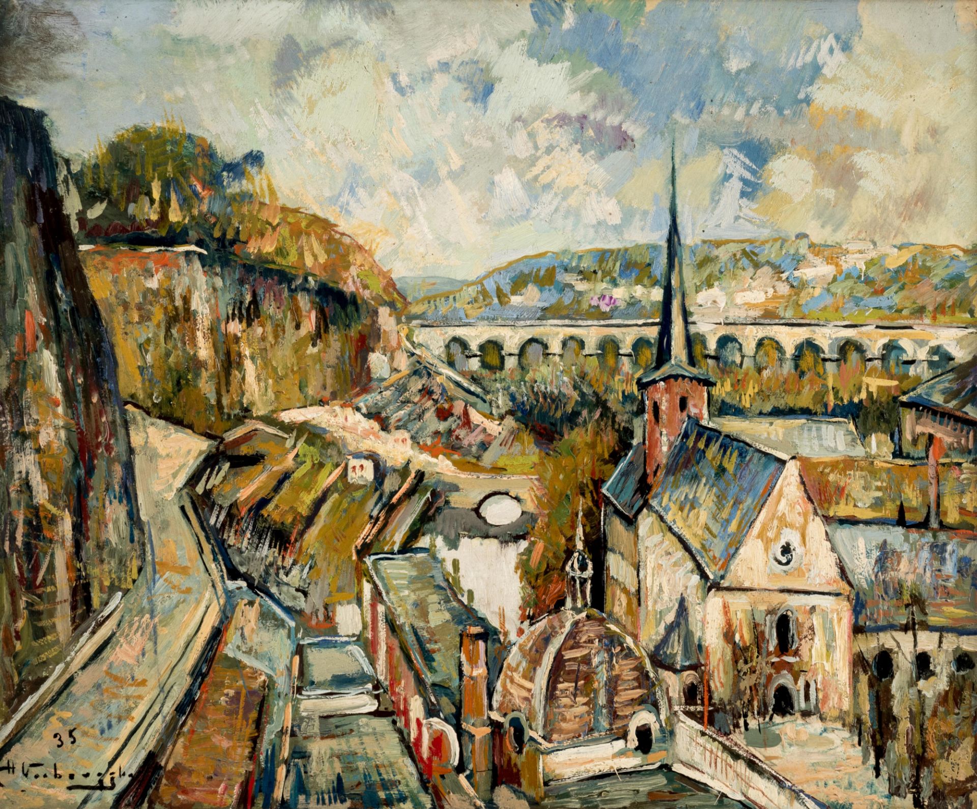 Verbrugghe Ch., a view on the pont d'Avignon, dated (19)35, oil on triplex, 38 x 46,5 cm, Is possibl