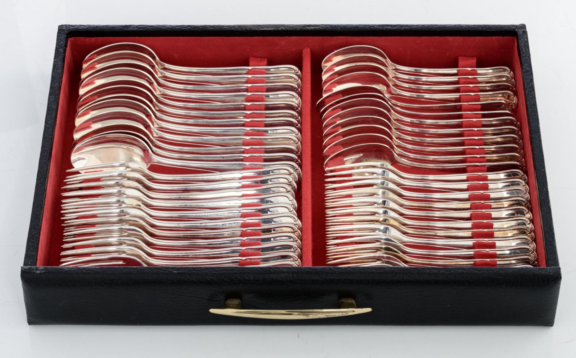 An Art Deco silver complete 'menagŠre' cutlery set in a matching box, 800/000, in total 184 pieces, - Image 5 of 12