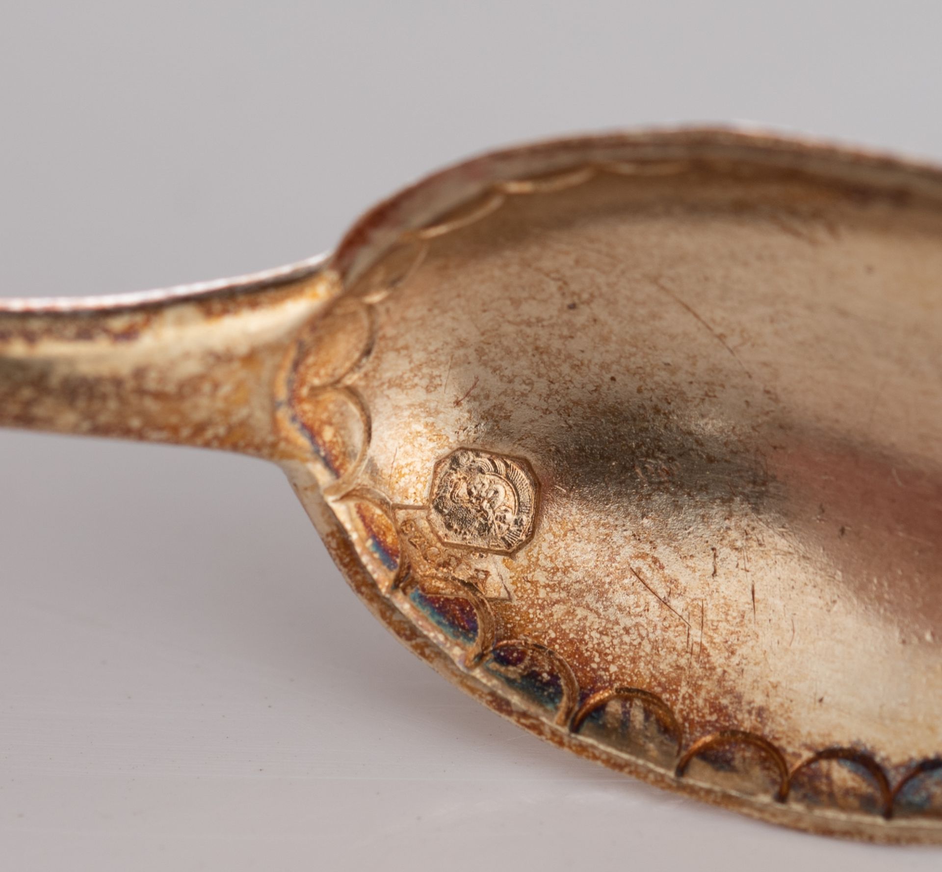 A set of eight Neoclassical silver salts with the blue glass liners and the matching spoons, French - Image 35 of 47