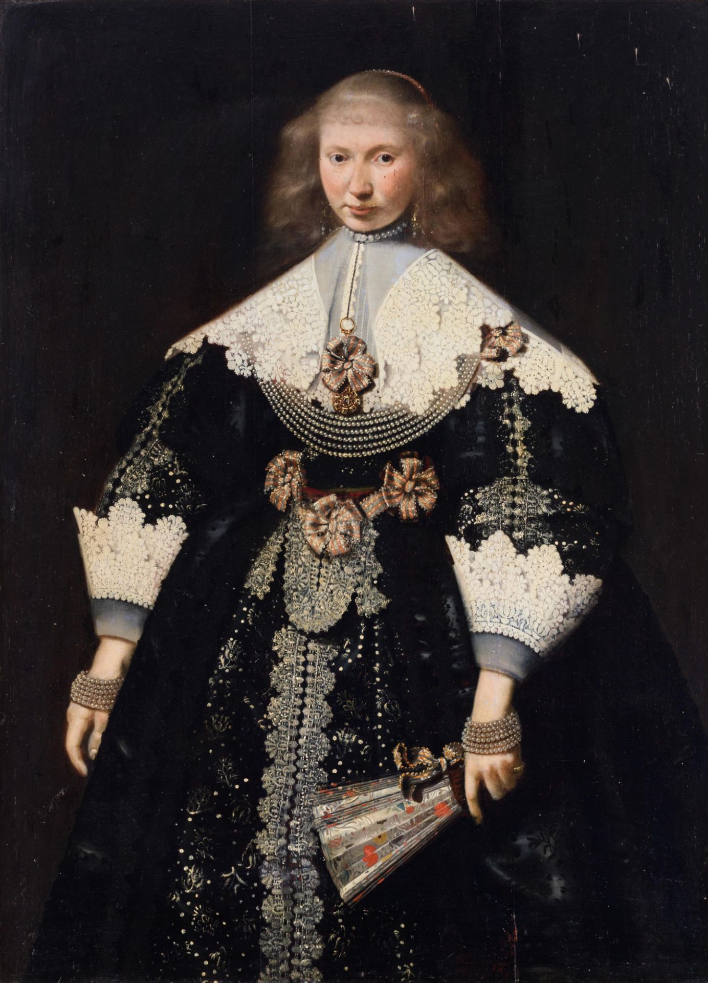 Dirck van Santvoort (attributed to), the three-quarter-length portrait of a well-off lady in a black