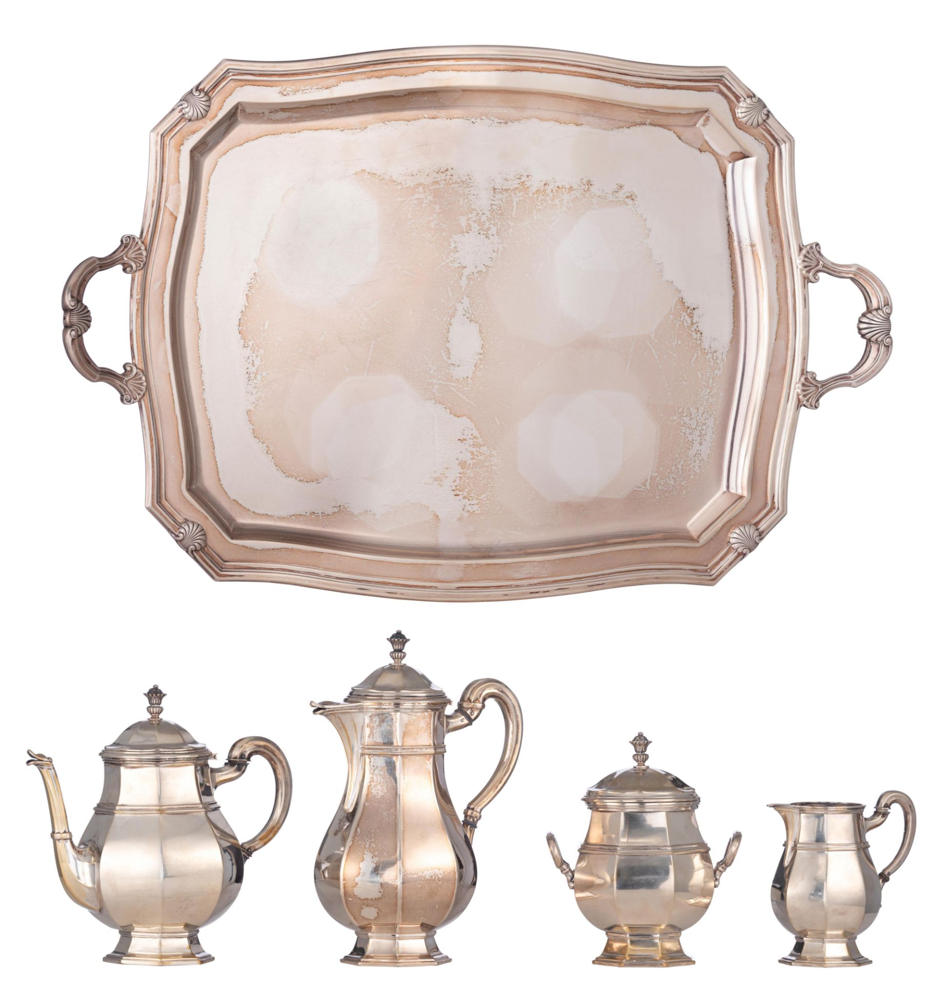 A five-piece Neoclassical silver coffee and tea set, made by Wolfers - Belgium (between 1892 - 1942)