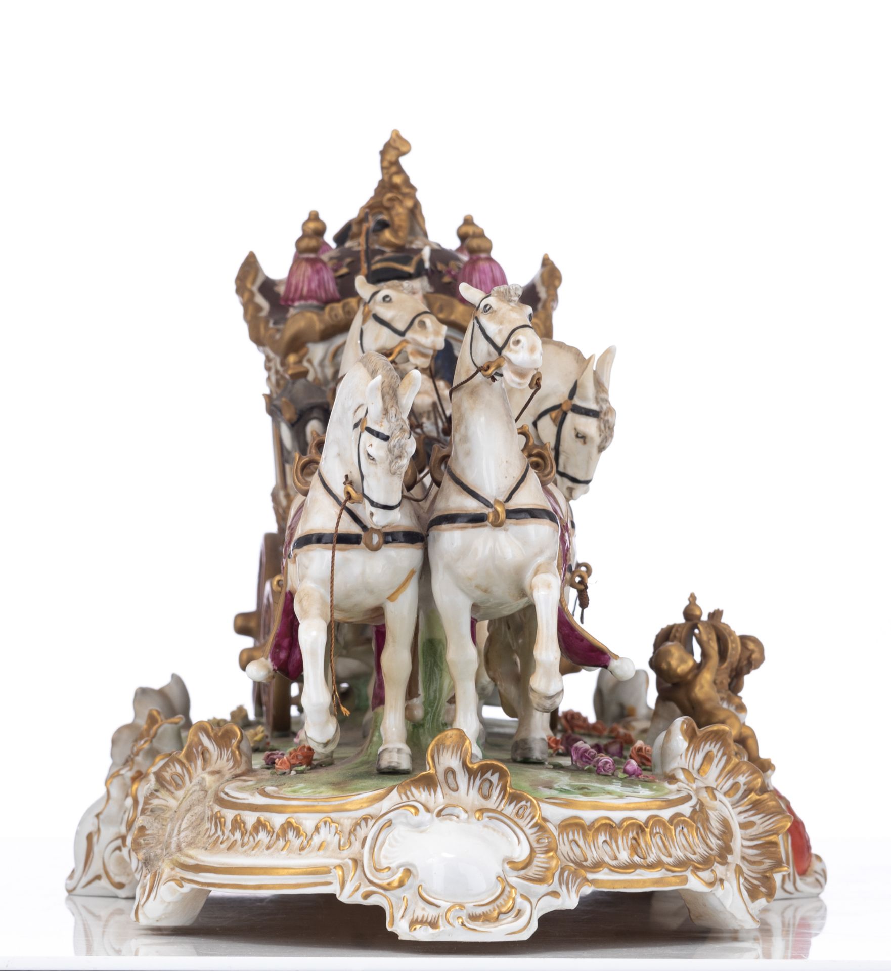 A polychrome and gilt decorated Saxony porcelain group depicting the bridal carriage, marked 'Unter - Bild 4 aus 9