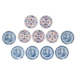 Six Chinese famille rose export porcelain dishes, decorated with cockerels and pomegranates at the w