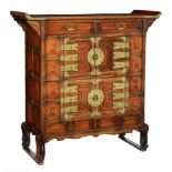 A Chinese padouk cabinet, with brass mounts, H 83 - W 82 - D 32 cm