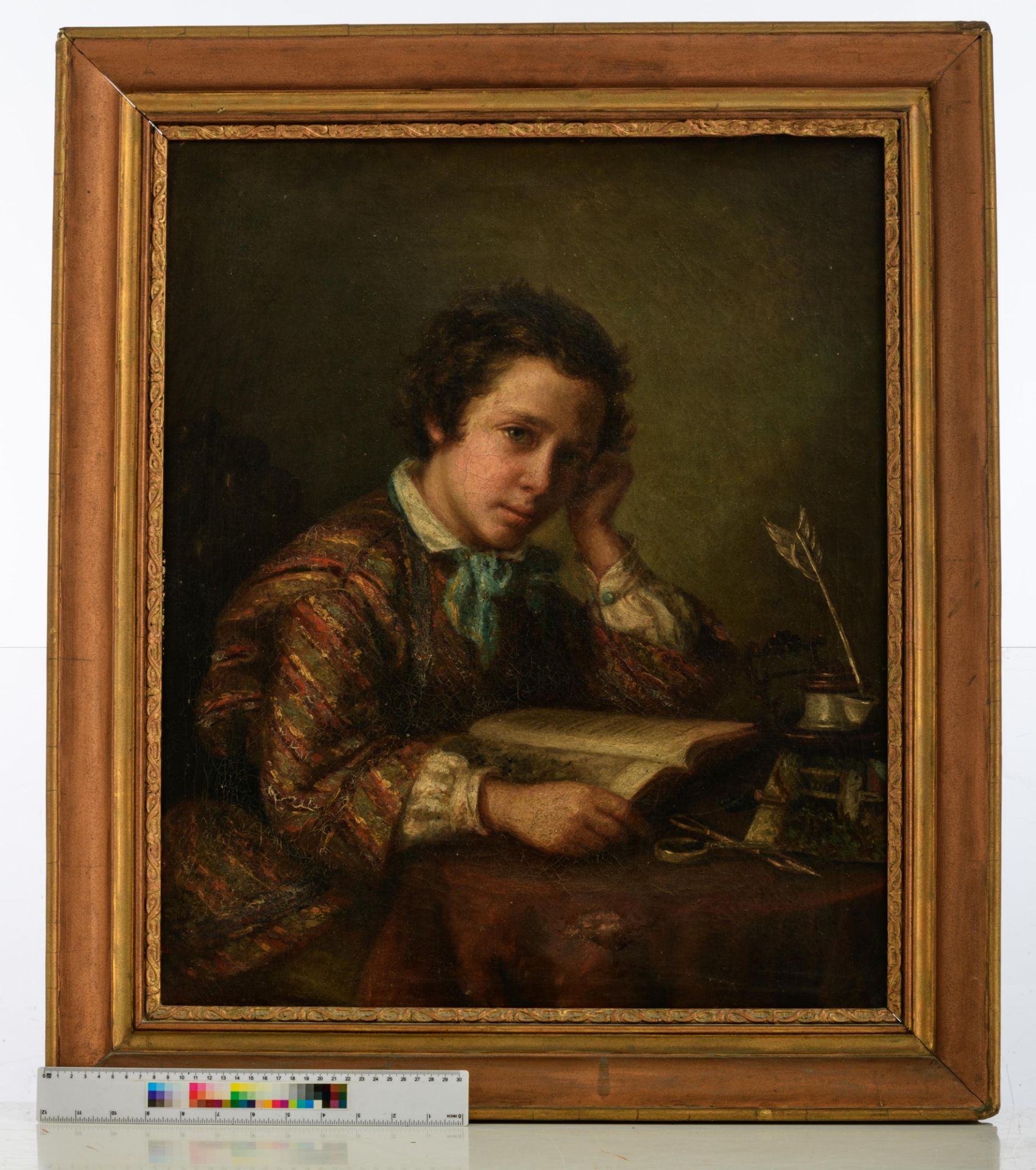 No visible signature,ÿa young man dedicated to his study, 19thC, oil on canvas, 53 x 65 cm - Image 4 of 8