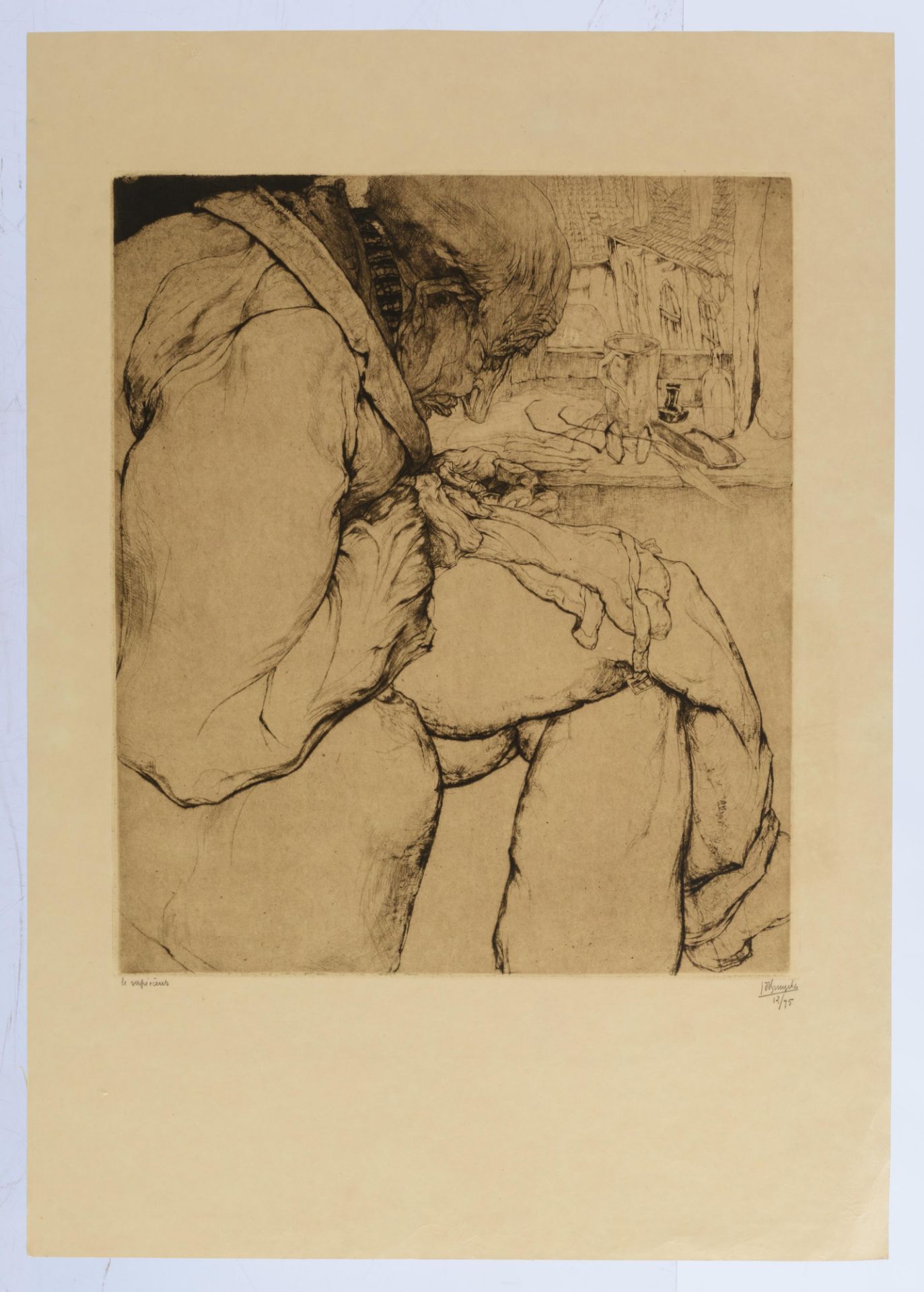 A collection of five signed etchings by Jules De Bruycker, consiting of: 'Le Rapi‚ceur', Nø 12/45, 3 - Image 9 of 14