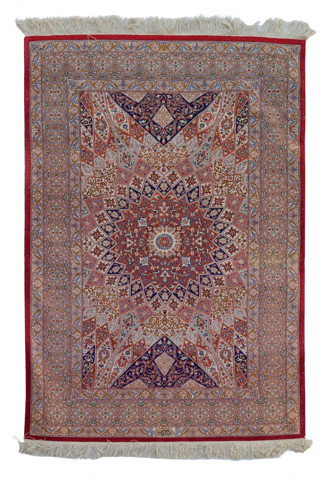 An Oriental rug, decorated with geometrical motifs, signed by the artist, 101,5 x 150,5 cm - Bild 2 aus 7