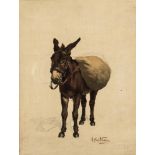 Verwee A., the packed donkey, an oil and pencil sketch on canvas, 27,5 x 35,5 cm