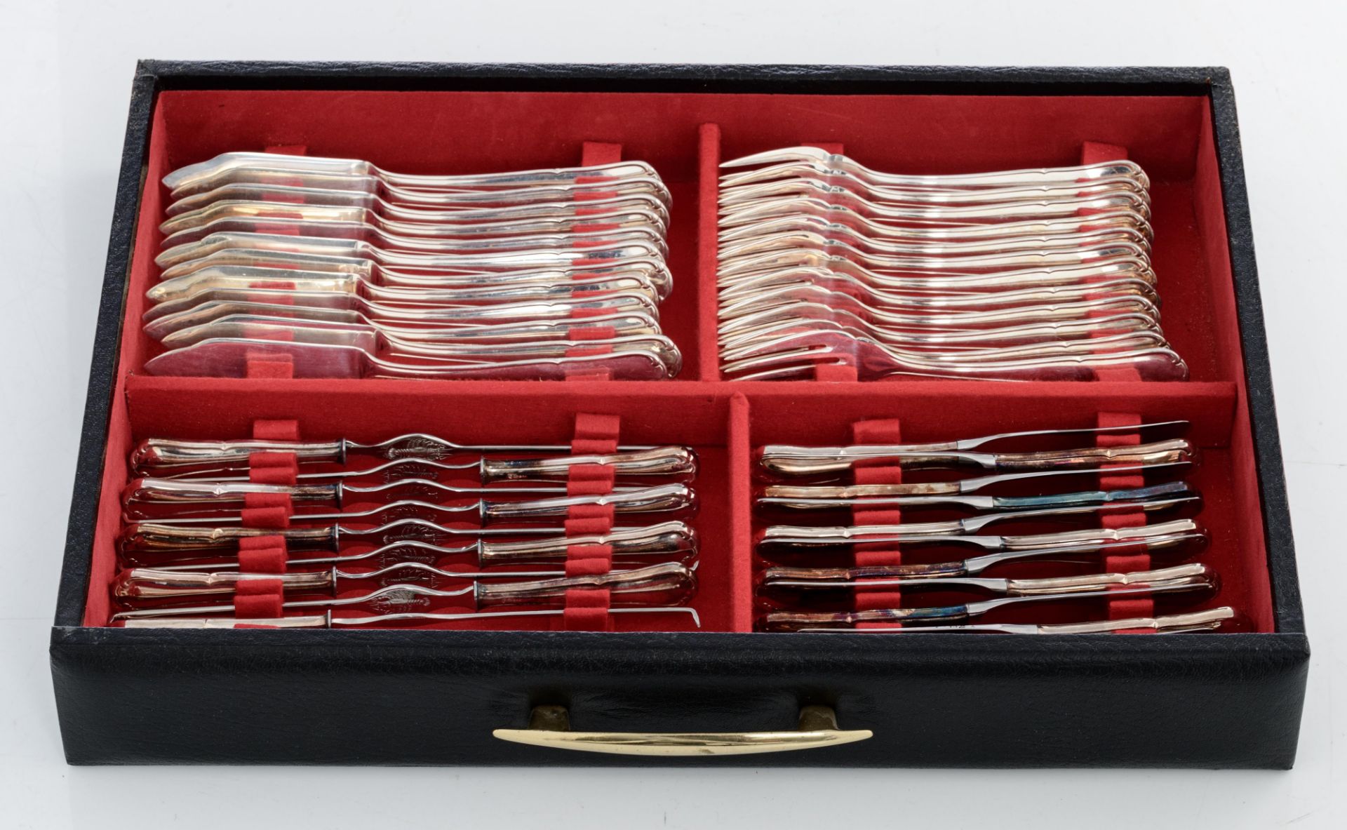 An Art Deco silver complete 'menagŠre' cutlery set in a matching box, 800/000, in total 184 pieces, - Image 4 of 12