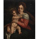 No visible signature, Madonna and child, oil on copper, 17thC, H 23 x W 19 cm