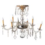 An imposing six-armed Venetian type glass chandelier, H 80 - › 107 cm,