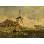 Verheyden Is., a rural landscape with cows and a mill to the background, dated (18)77, oil on canvas