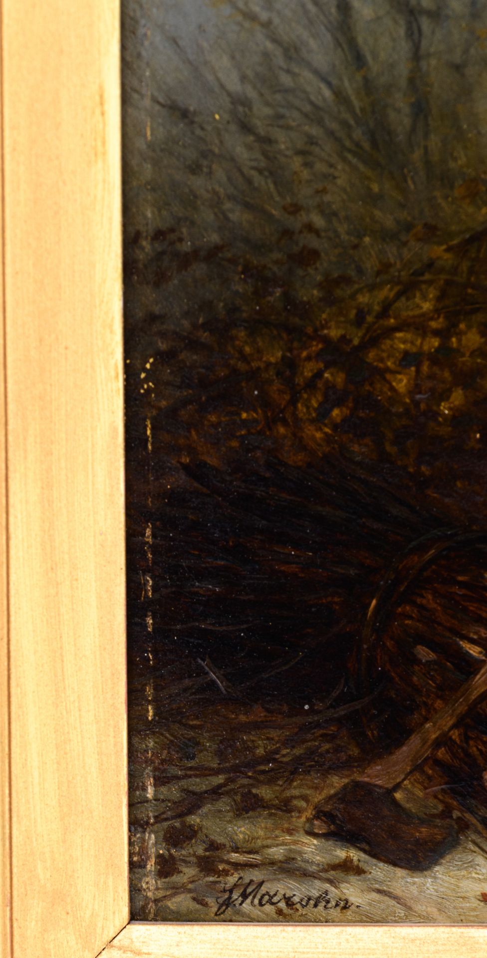 Mar”hn F., poor children gathering wood in winter, oil on panel, 25 x 31 cm - Bild 7 aus 7