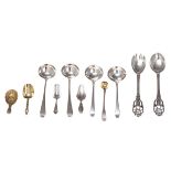 A various collection of English sterling silver spoons, containing: two pair of London hallmarked sa