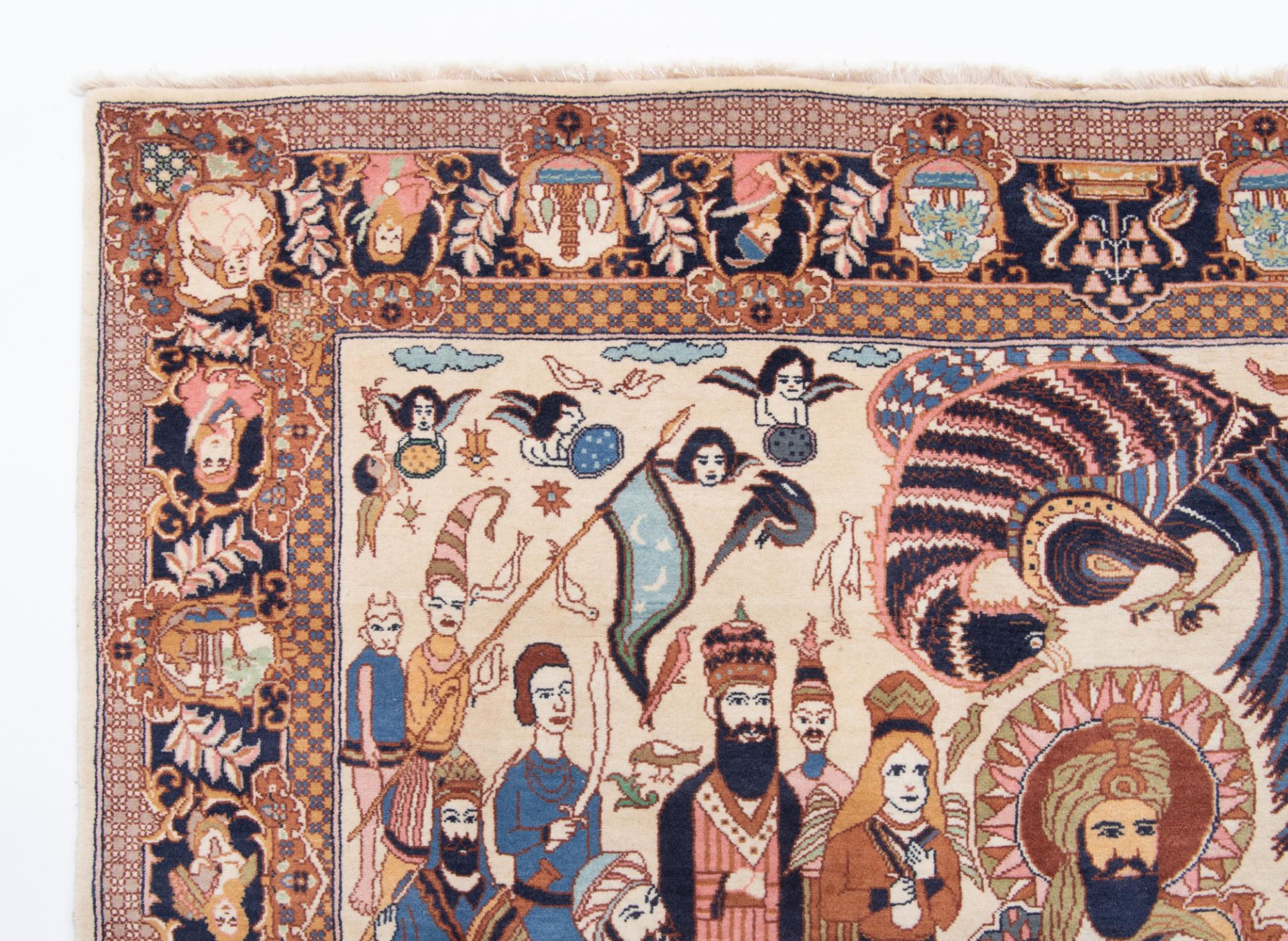 An Oriental rug depicting in the centre a procession surrounded by exotic and mythical animals, 249 - Bild 7 aus 11