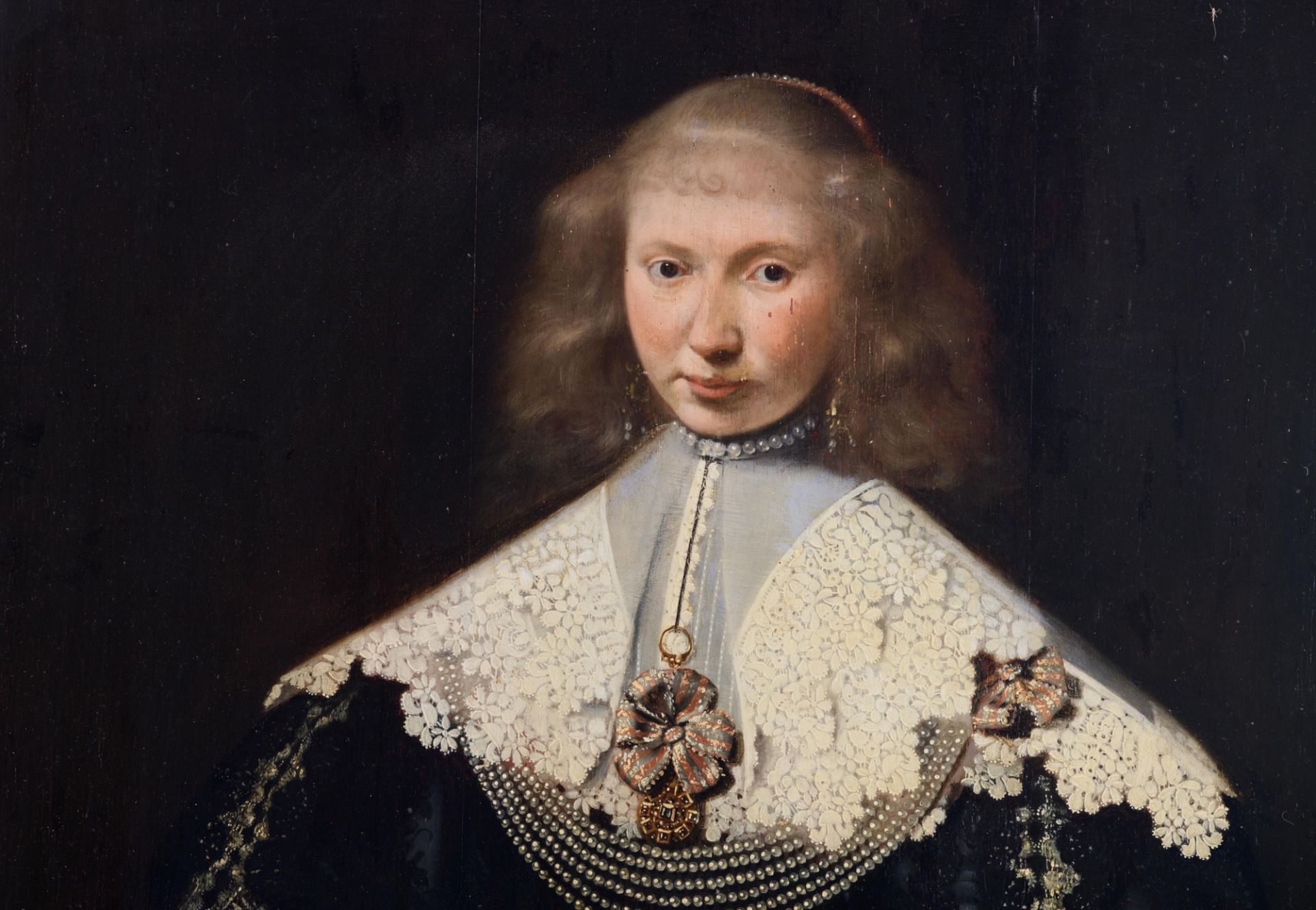 Dirck van Santvoort (attributed to), the three-quarter-length portrait of a well-off lady in a black - Image 10 of 13