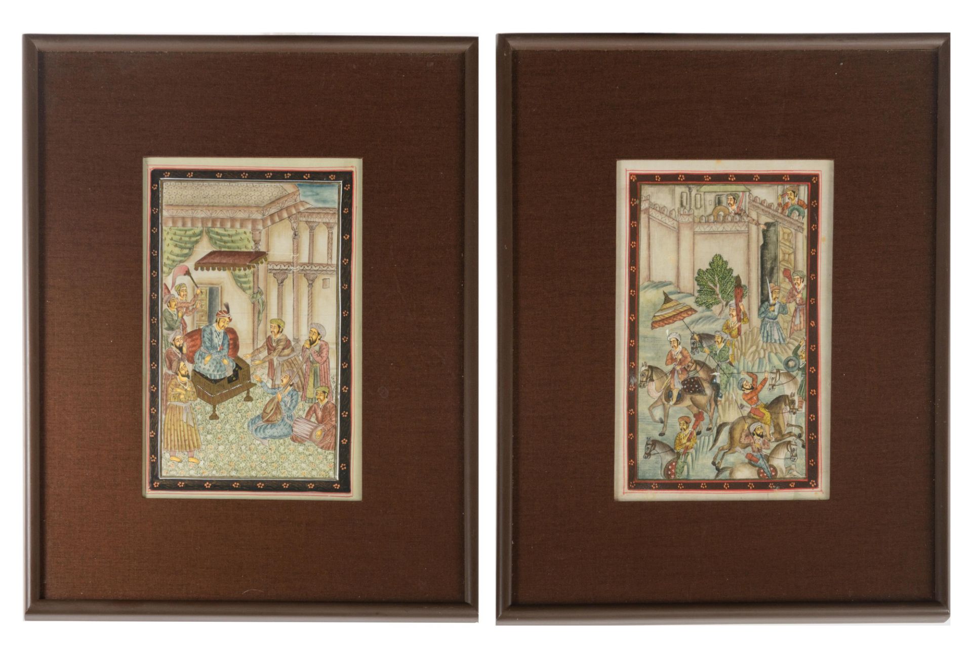 Two Ottoman gouaches on textile, one depicting a battle scene, one depicting a court scene, 32 x 42 - Bild 2 aus 2