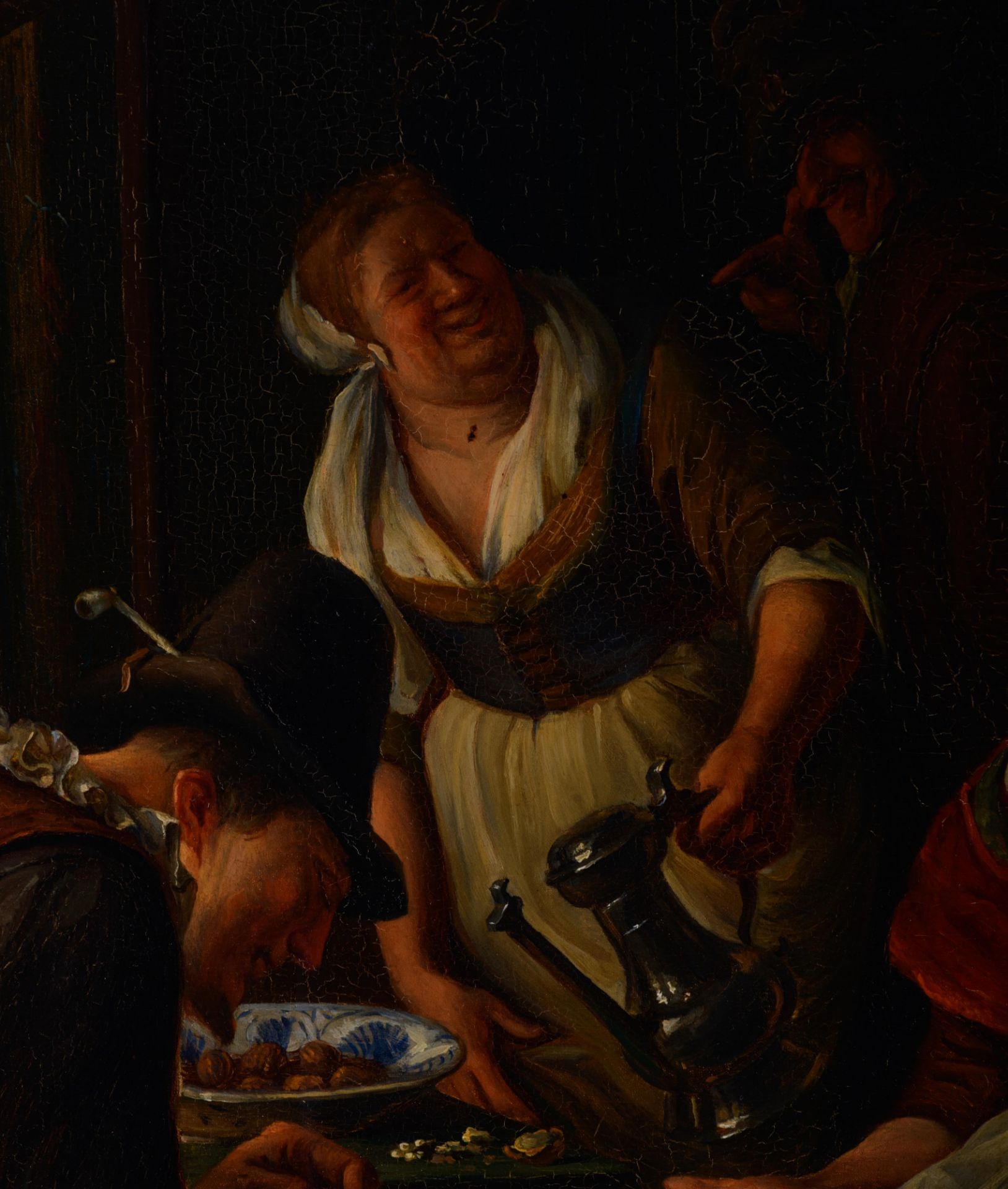 A fine copy after a famous genre painting by Jan Steen (signed 'J. Steen'), 'The Love Proposal', 19t - Image 7 of 10