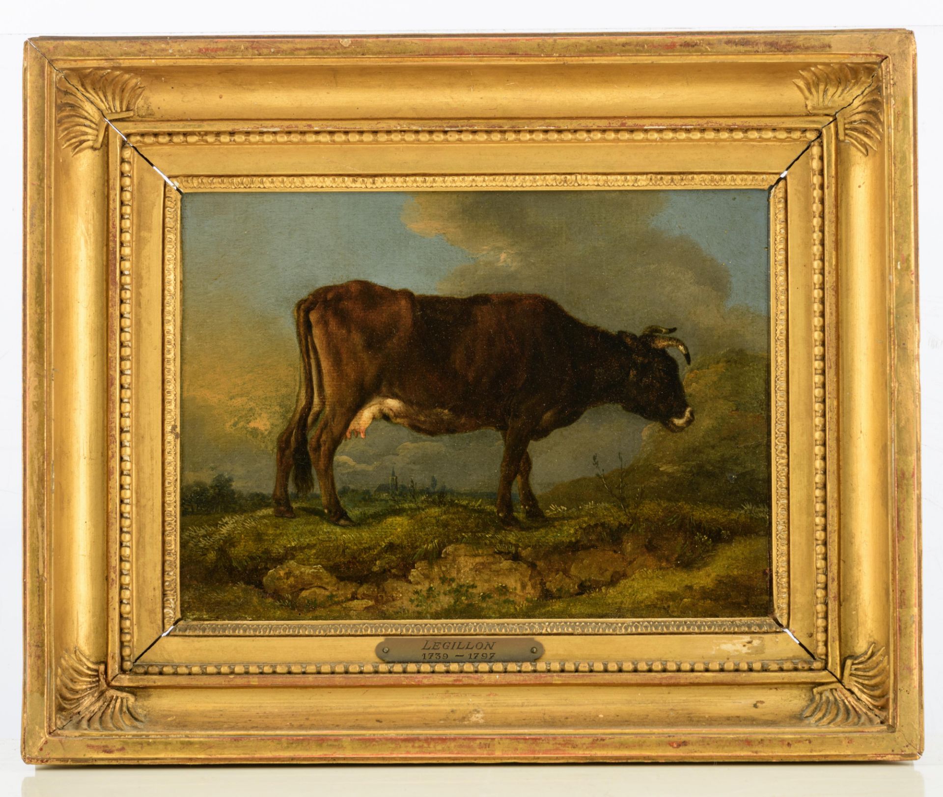 Legillon J.F., a grazing cow, dated 1785, oil on canvas, 21,5 x 28,5 cm - Bild 2 aus 8