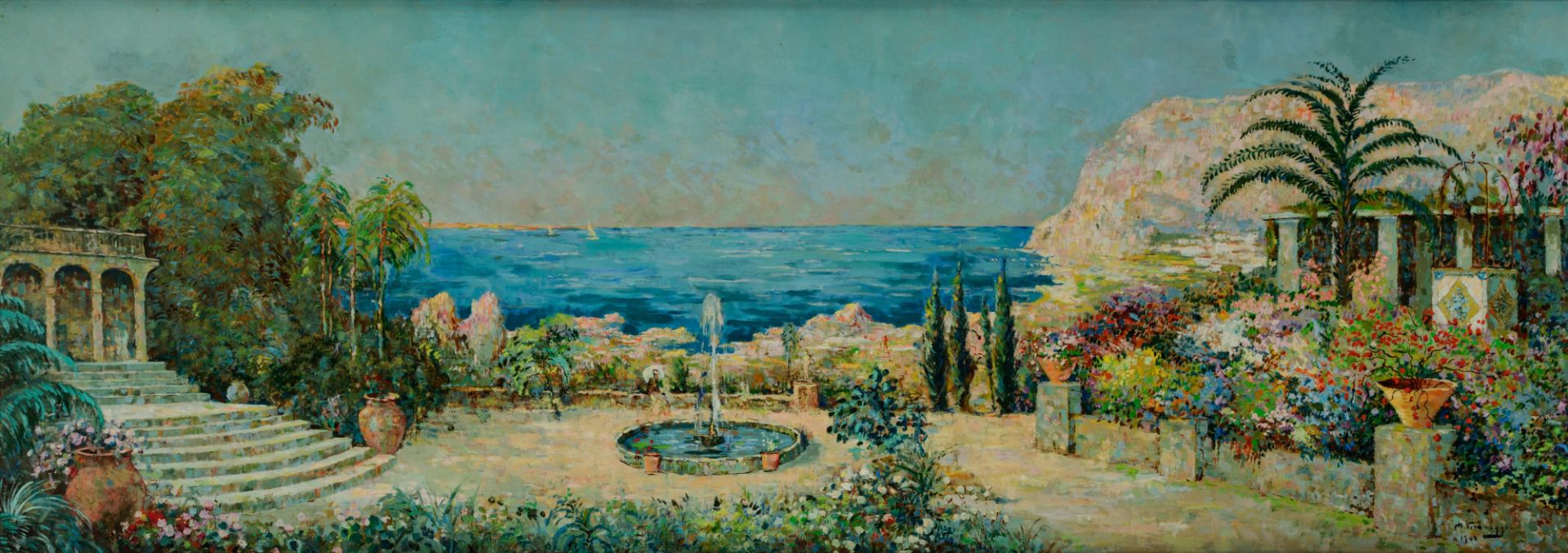 Verbrugghe Ch., a view on Capri, oil on hardboard, 92 x 253 cm, Is possibly subject of the SABAM leg