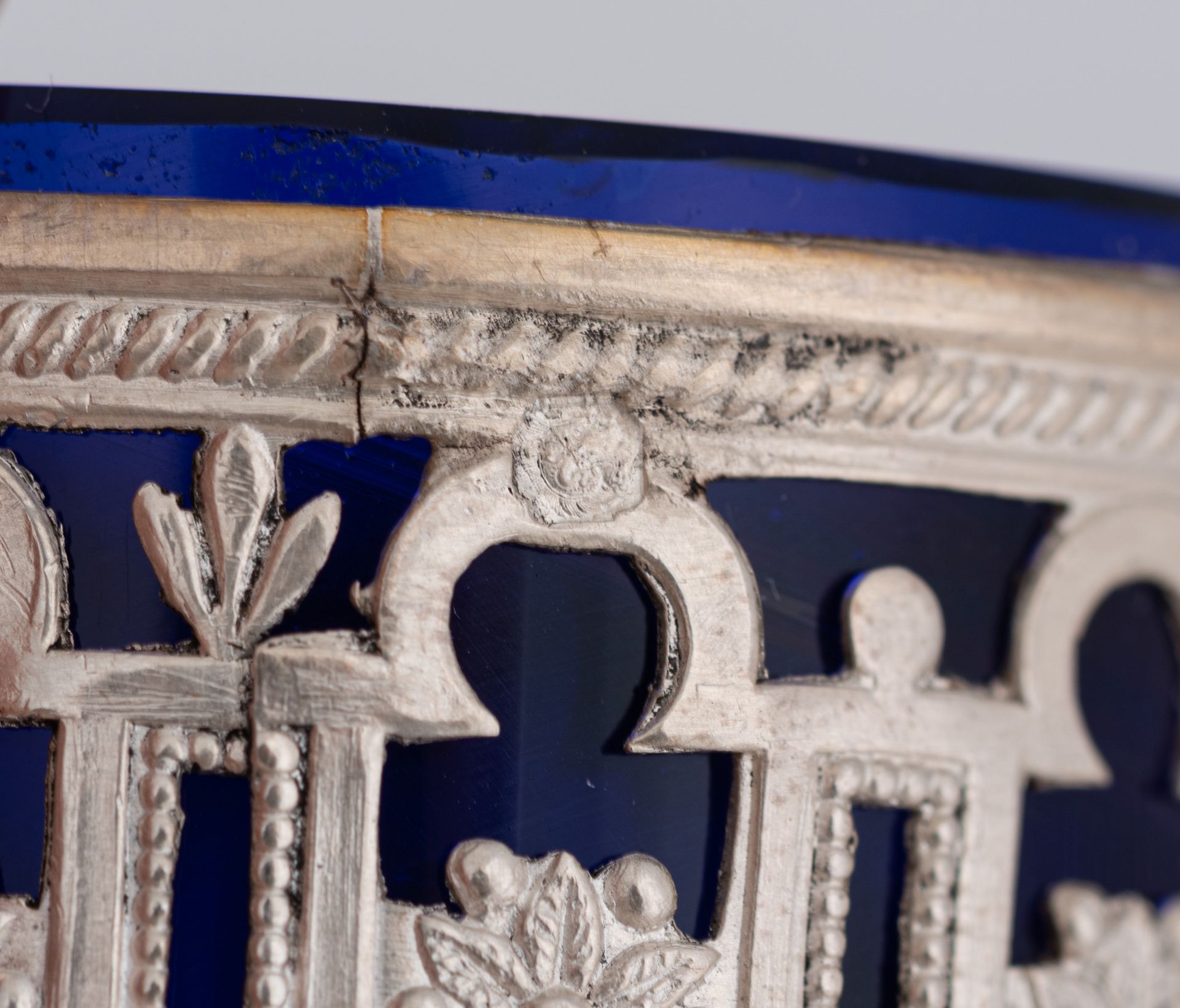 A set of eight Neoclassical silver salts with the blue glass liners and the matching spoons, French - Image 18 of 47