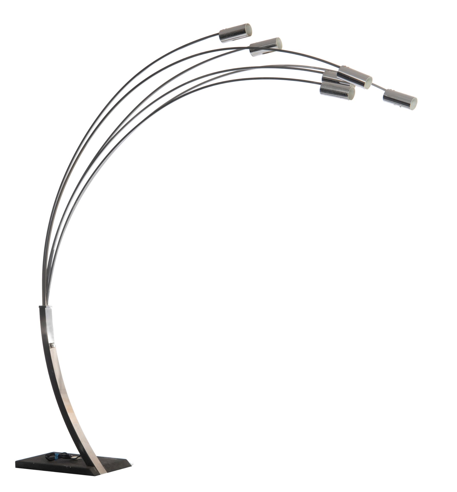 A large vintage chromed arc floor lamp with six overhanging arms, H 210 cm