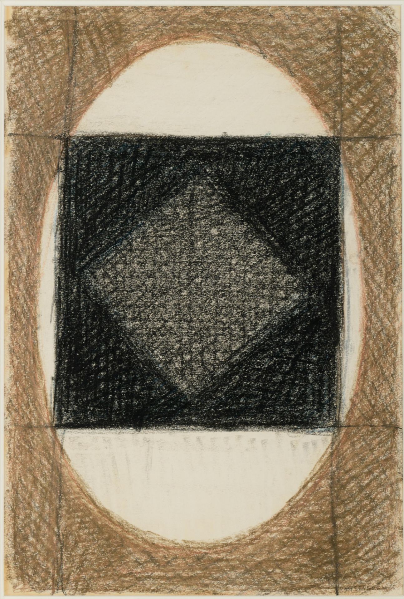 Van Severen D, an untitled geometric abstraction, charcoal and crayon on paper, 29 x 43 cm, Is possi