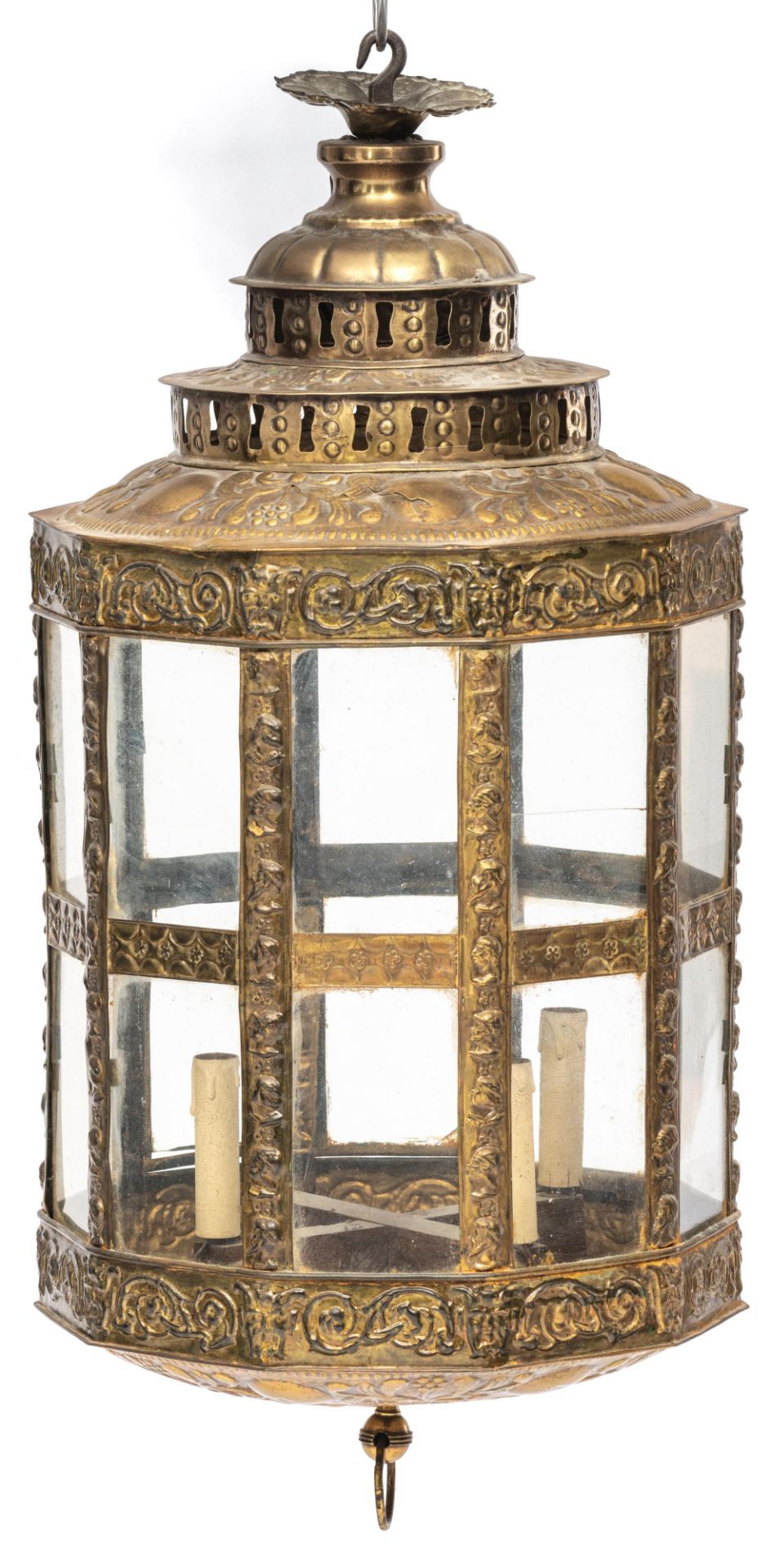 A Low-Countries brass lantern in a 17thC manner (possibly of the period or 19thC), H all-in 88 cm, , - Bild 2 aus 9