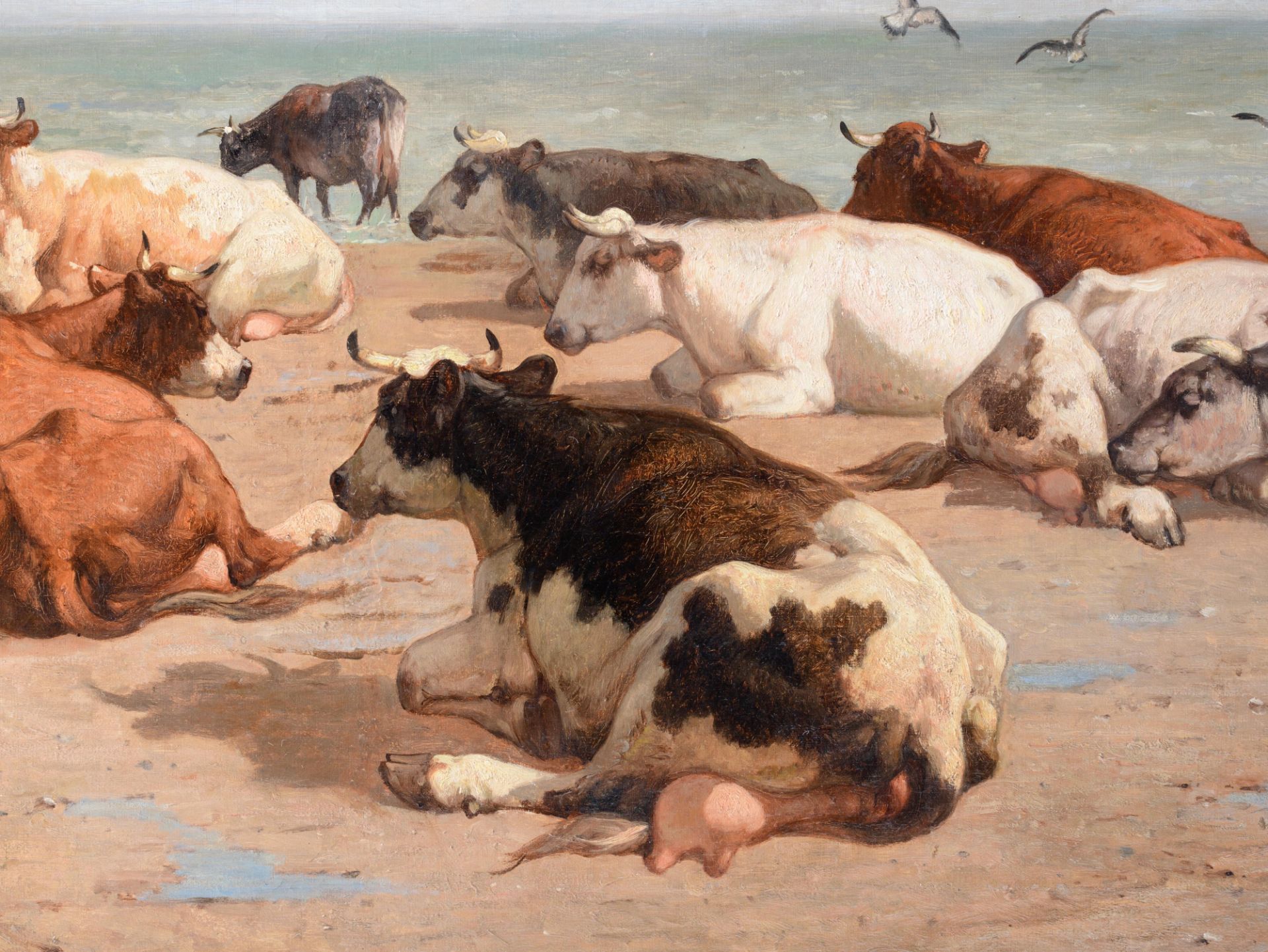 Robbe L. cows resting at the beach, dated (18)78, oil on canvas, 93 x 135 cm - Bild 8 aus 9