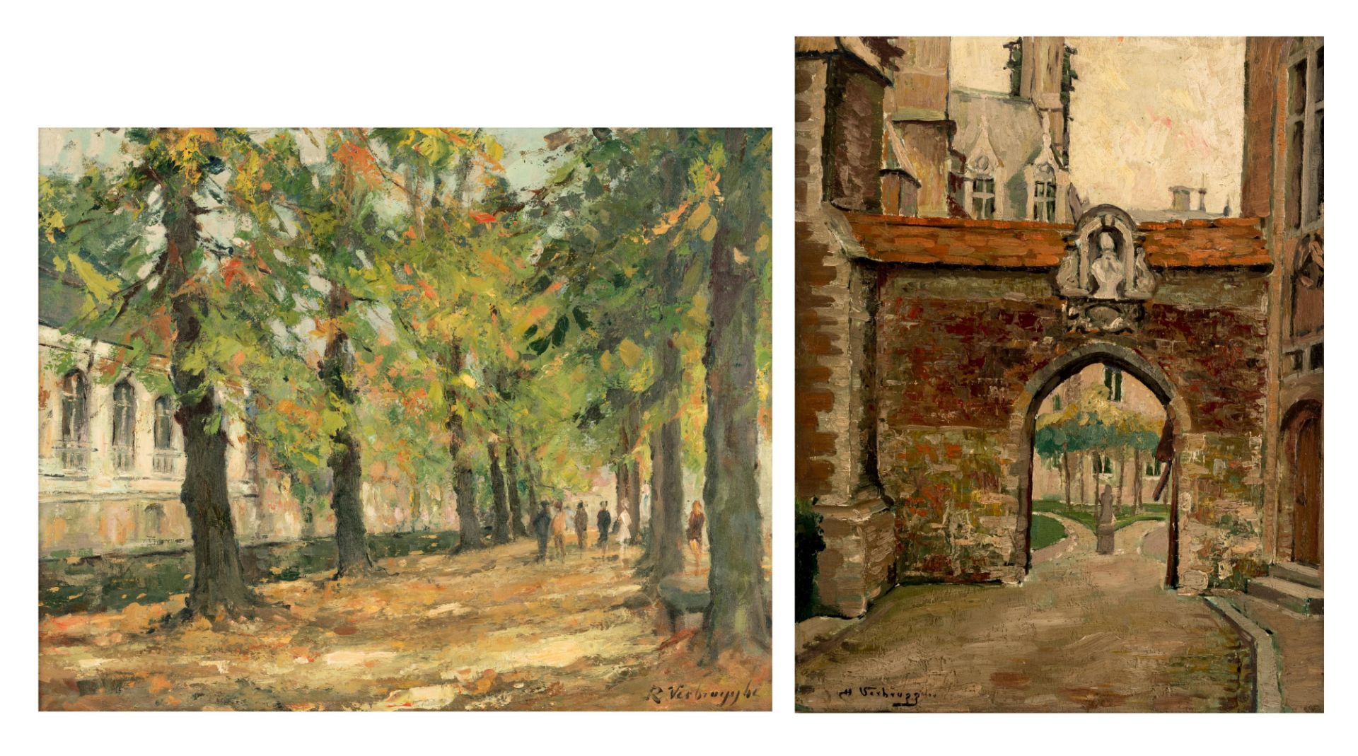 Verbrugghe Ch., a view on the gate at Gruuthuse in Bruges, oil on triplex, 36 x 46 cm. Added: Verbru
