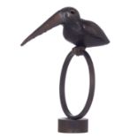 Claerhout J., a bird sitting on a ring, Nø 11/33, patinated bronze, H 20,5 cm, Is possibly subject o