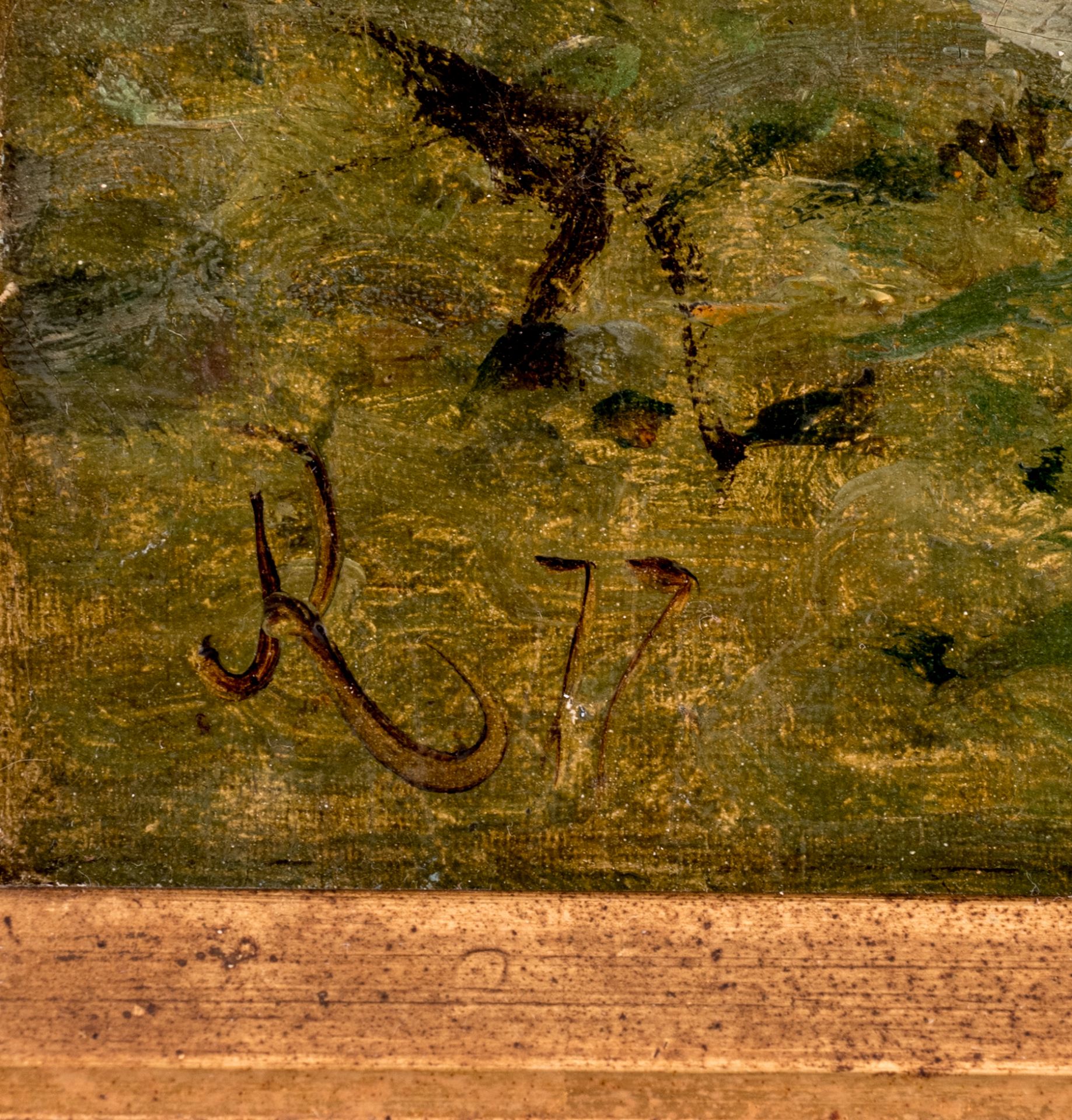 Monogrammed Louis Robbe, a donkey in the meadow, dated (18)77, oil on canvas with a wax seal mark of - Bild 4 aus 6