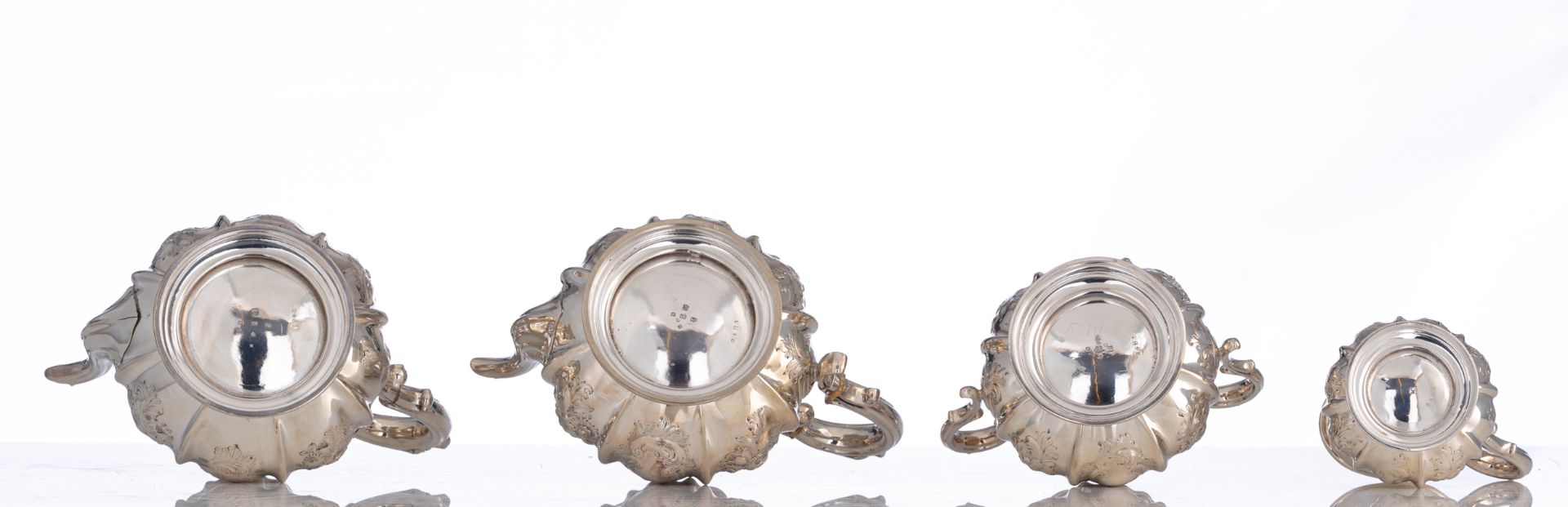 A silver plate Rococo Revival four-part coffee and tea set, Elkington & Cø (1842 - 1864), H 14,5 - 2 - Image 12 of 24