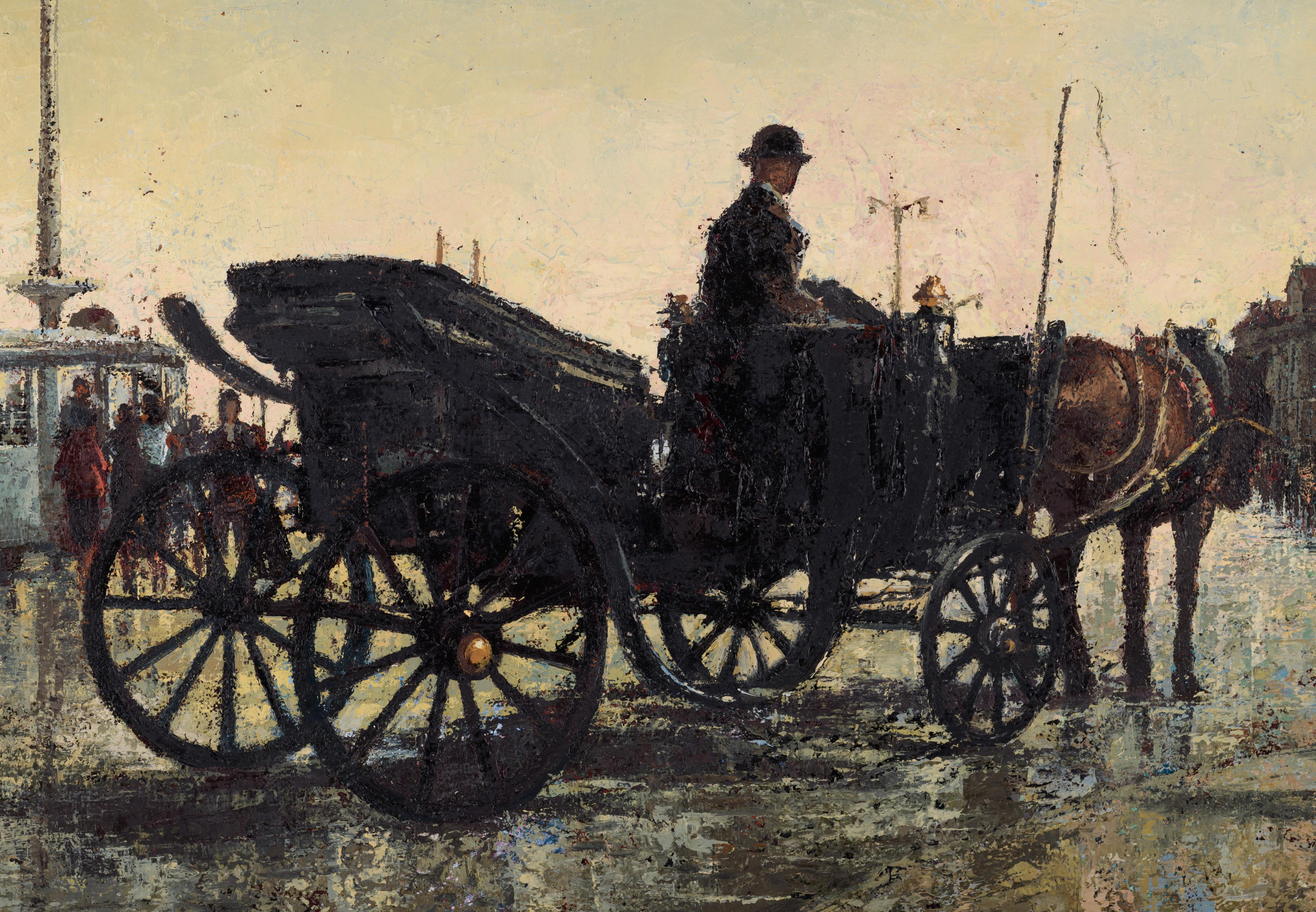 Jan Van Gent (Jef van Turnhout), a coachman in the rain in Ostend, oil on canvas, 70 x 80 cm - Image 5 of 7