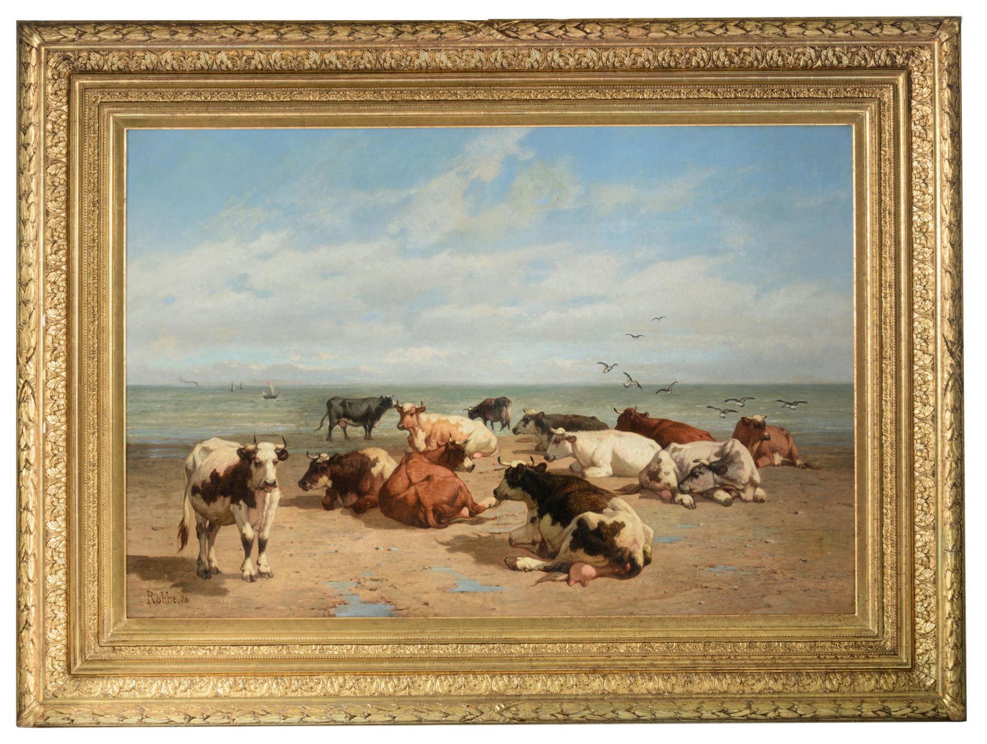 Robbe L. cows resting at the beach, dated (18)78, oil on canvas, 93 x 135 cm - Bild 2 aus 9